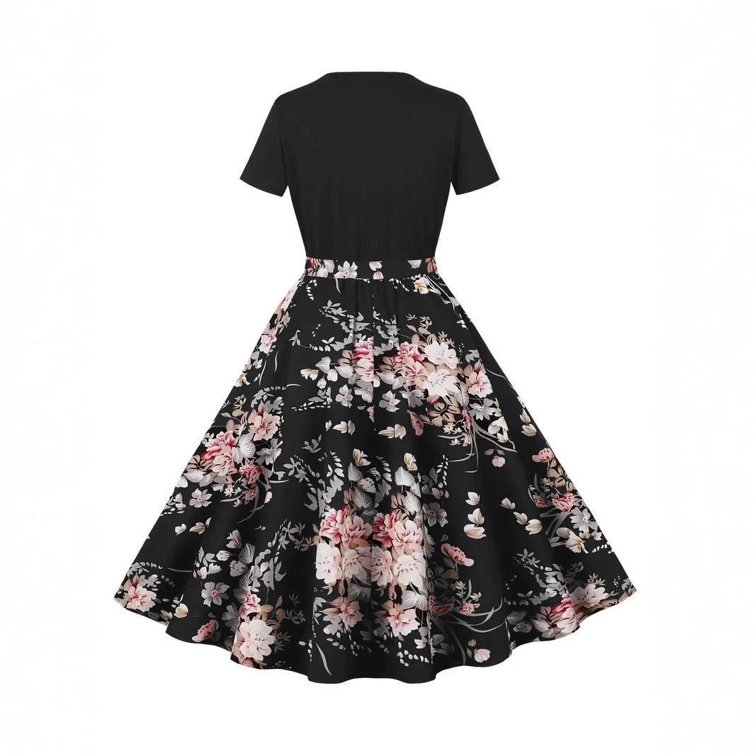 Damen Elegantes Spitzen-Kleid mit kontrastierendem Oberteil und fließendem Rock EB
