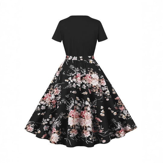 Damen Elegantes Spitzen-Kleid mit kontrastierendem Oberteil und fließendem Rock EB