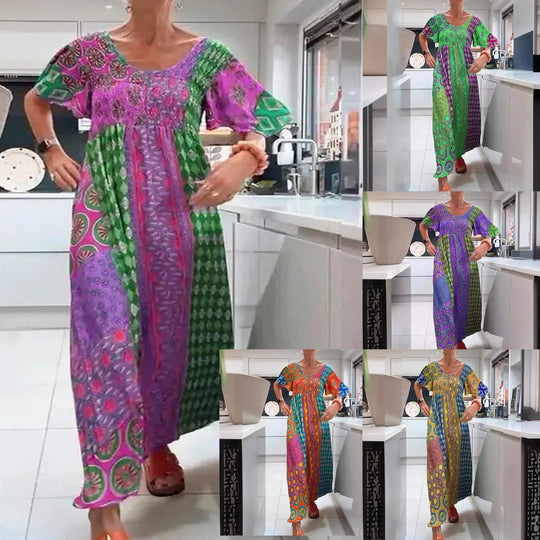 Damen Maxikleid mit buntem Mustermix und luftiger Passform EB