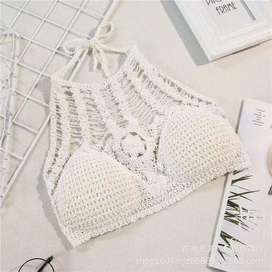 Damen gehäkeltes Bikinioberteil mit bunten Quasten EB