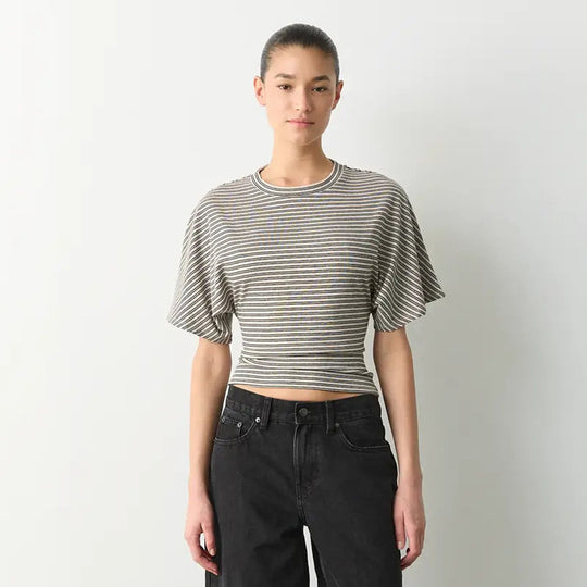 Damen modernes Kurzarm-Top mit lässigem Streifenmuster und elegantem Schnitt EB