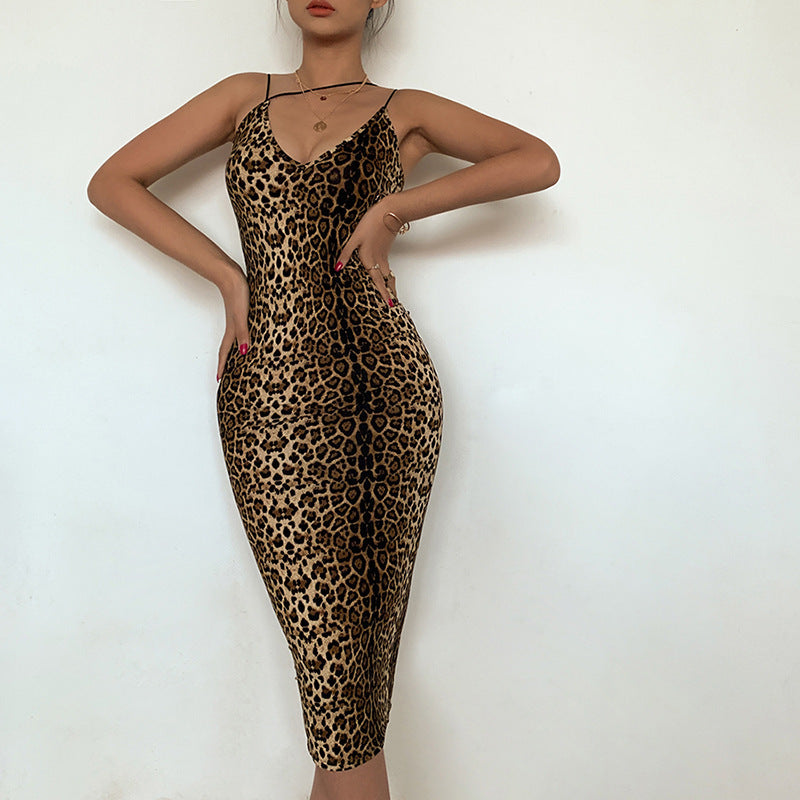 Damen figurbetontes Abendkleid mit raffiniertem Leopardenmuster EB