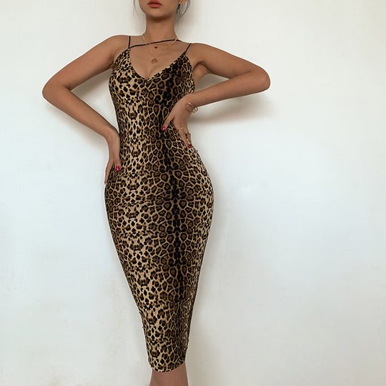 Damen figurbetontes Abendkleid mit raffiniertem Leopardenmuster EB