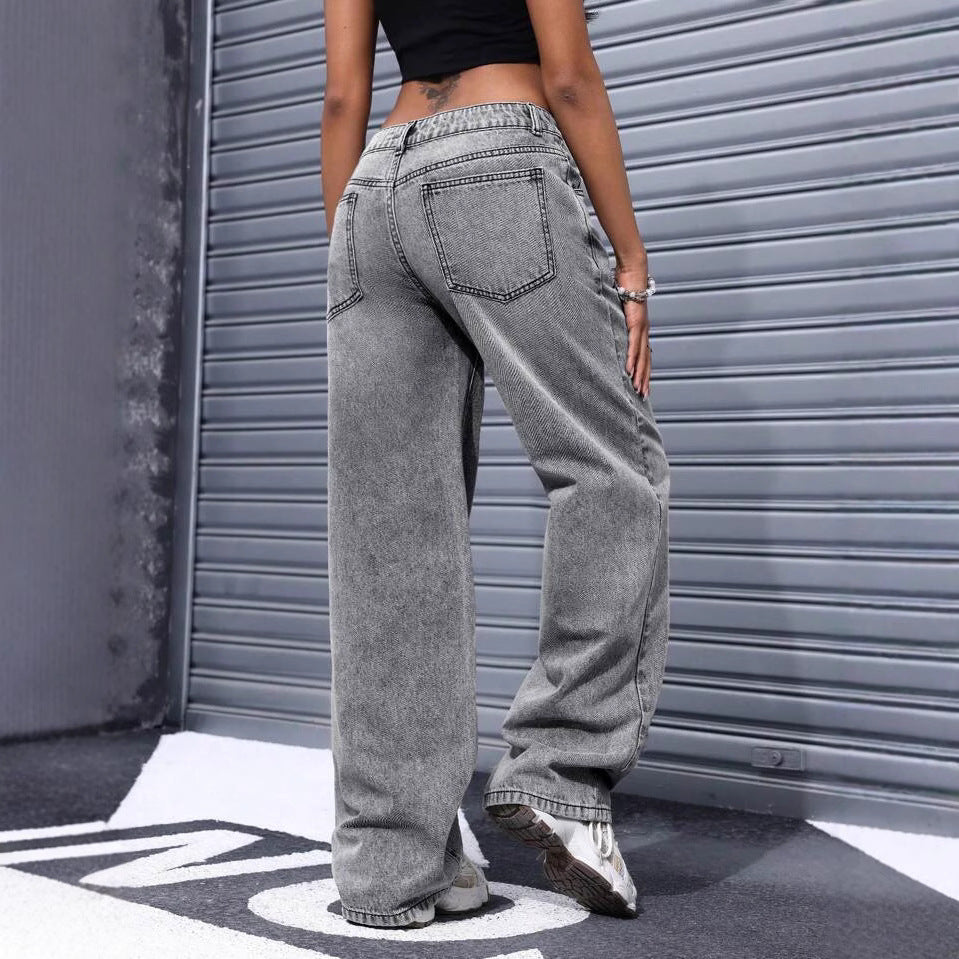Damen Weite Jeans im lässigen Urban-Style mit hohem Bund und markanten Nähten EB