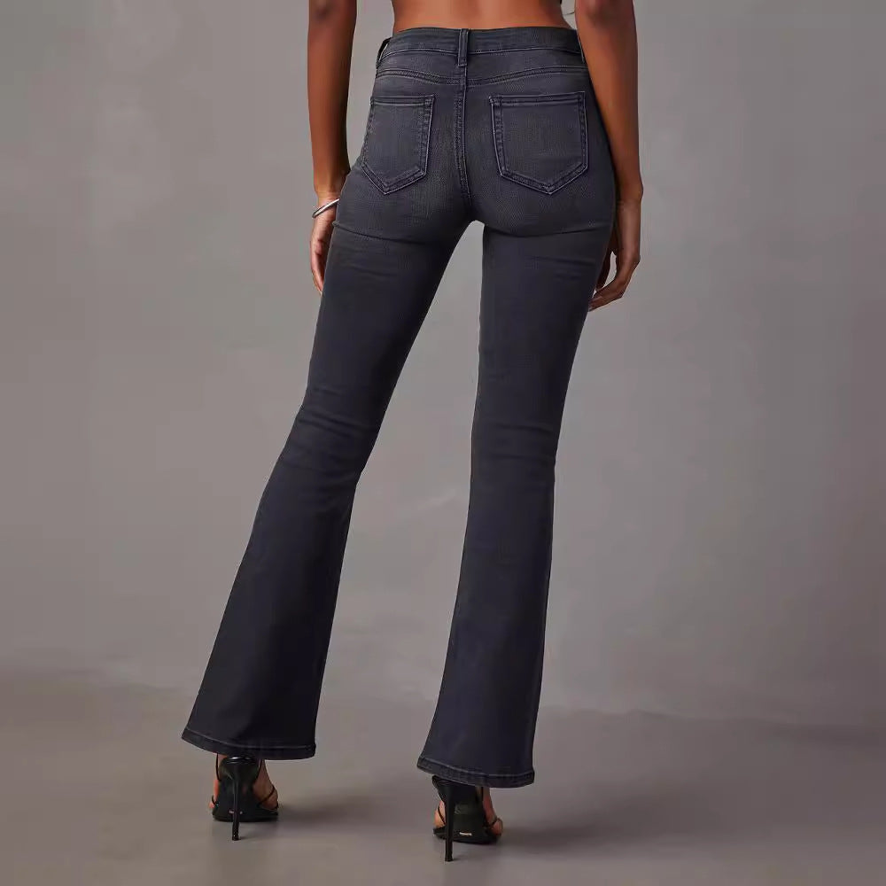 Damen Flared Jeans mit hochgeschnittenem Bund und moderner Waschung EB