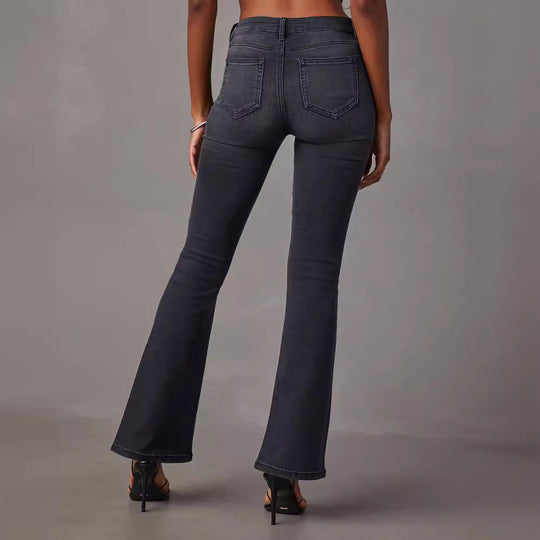 Damen Flared Jeans mit hochgeschnittenem Bund und moderner Waschung EB