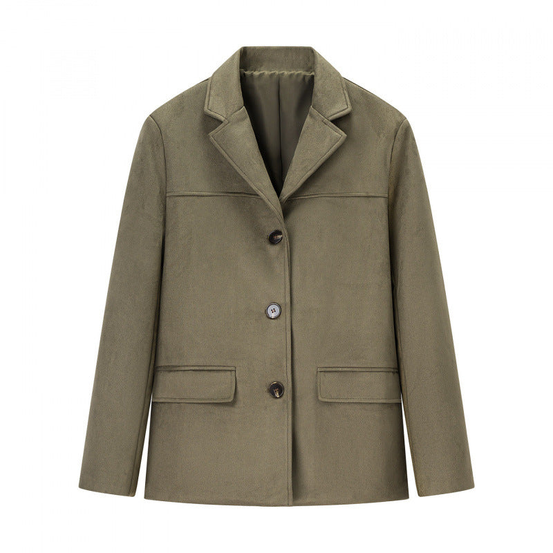 Damen klassische Blazerjacke aus weichem Material mit aufgesetzten Taschen EB
