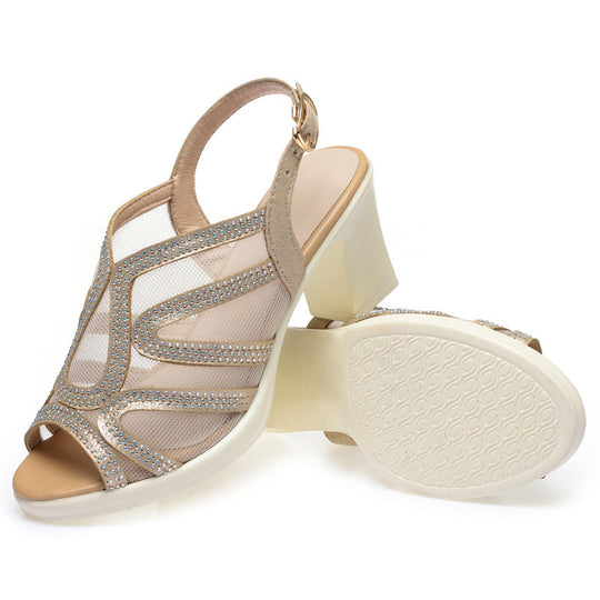 Damen Komfortable Slingpumps mit eleganter Mesh- und Strassverzierung EB
