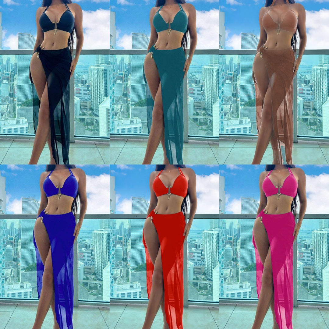 Damen Triangel-Bikini-Set mit eleganter Rock-Überwurf EB