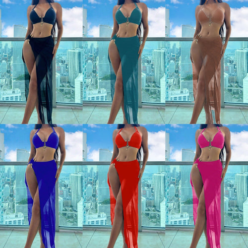 Damen Triangel-Bikini-Set mit eleganter Rock-Überwurf EB