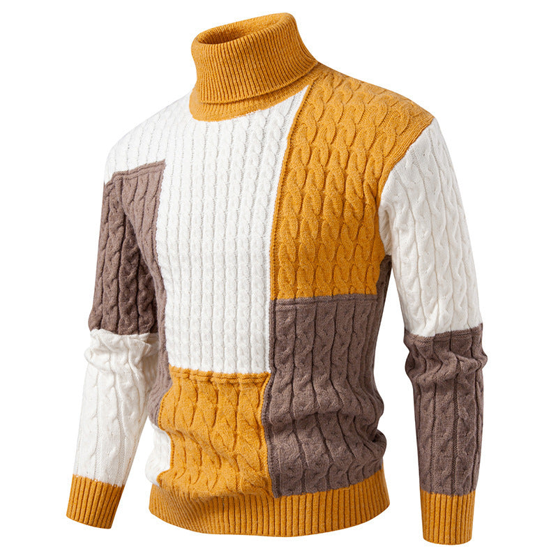 Herren nan strukturierter Rollkragenpullover mit Farbblock-Zopfstrick EB