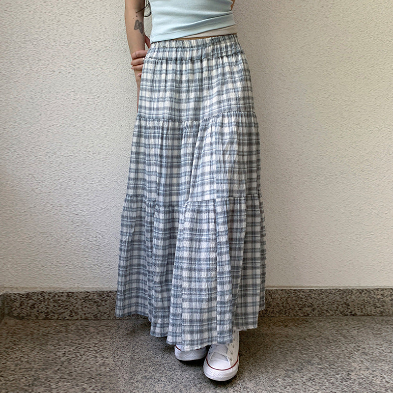 Damen Maxirock mit kariertem Design und gestuftem Schnitt EB