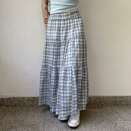 Damen Maxirock mit kariertem Design und gestuftem Schnitt EB