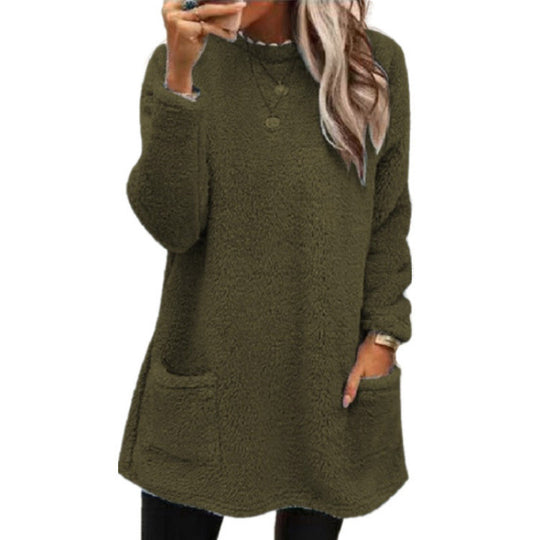 Damen Pullover mit weichem Teddy-Fleece und praktischen Taschen EB