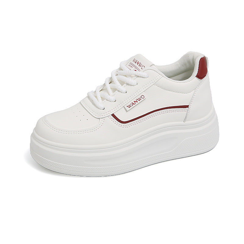 Damen modische Plateau Sneakers mit glattem Obermaterial und elastischen Schnürsenkeln EB