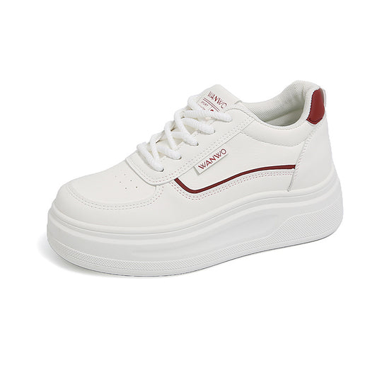 Damen modische Plateau Sneakers mit glattem Obermaterial und elastischen Schnürsenkeln EB