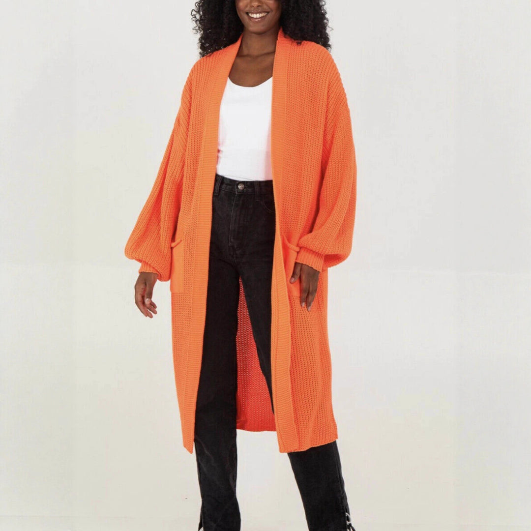 Damen Langer Strickcardigan mit luftigen Ärmeln und offenen Fronten EB