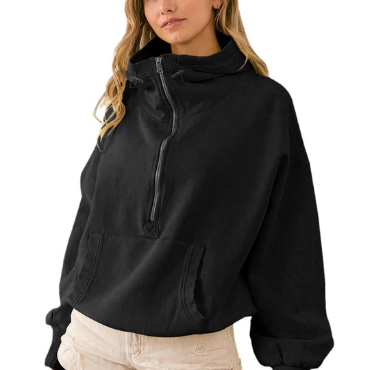 Damen lässiger Kapuzensweater mit halbem Reißverschluss EB