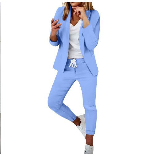 Damen nan Smart-Casual Blazer-Set mit offenem Longblazer und tapered Jogpant mit Kordelzug EB