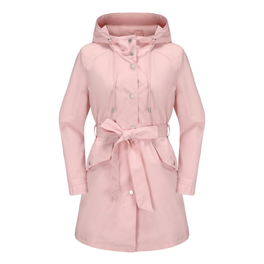 Damen wasserfeste Übergangsjacke mit verstellbarem Kapuzenkragen und Taillengürtel EB