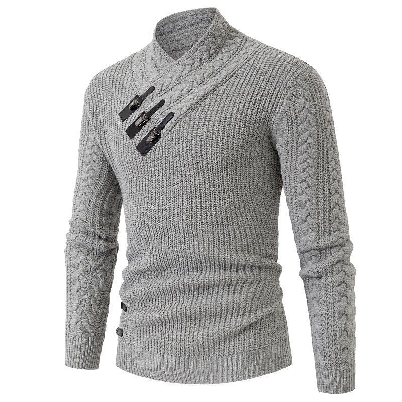 Herren Strickpullover mit hohem Kragen und dekorativen Knöpfen EB