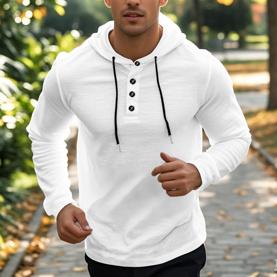 Herren nan lässiger Kapuzenpullover im Henley‑Stil mit Knopfleiste und verstellbarem Kordelzug EB