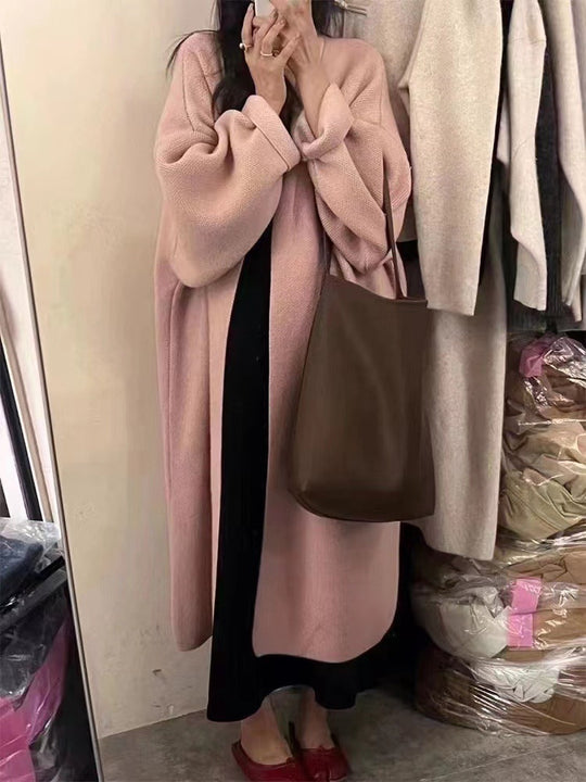 EB | Strickjacke Mantel Übergröße Passform Wollstrick Offene Vorderseite Knöchellänge