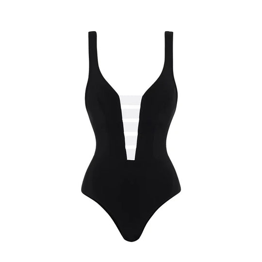 Damen Badeanzug mit modischem Off-Shoulder Design und eleganter Rüschen-Maxiröhre R&B