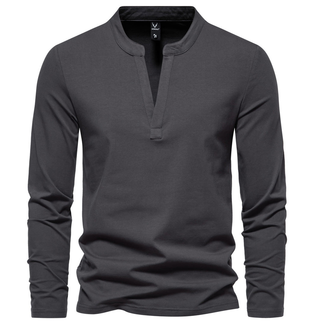 Herren nan langärmeliges Henleyshirt mit Stehkragen, tiefer V-Öffnung und schmaler Passform EB