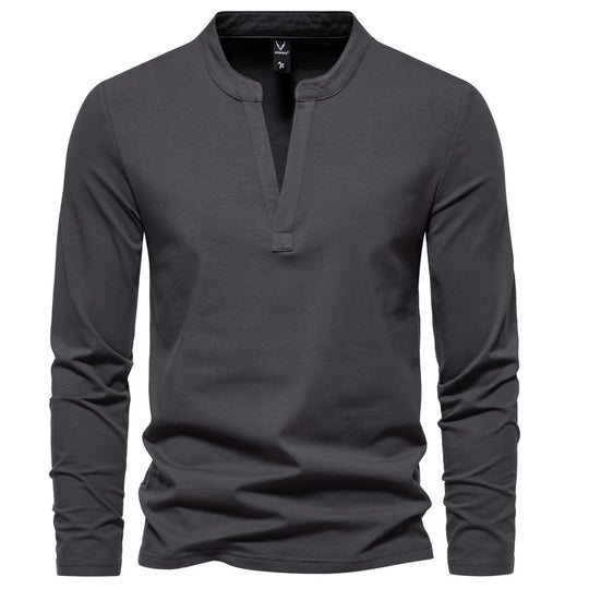 Herren nan langärmeliges Henleyshirt mit Stehkragen, tiefer V-Öffnung und schmaler Passform EB