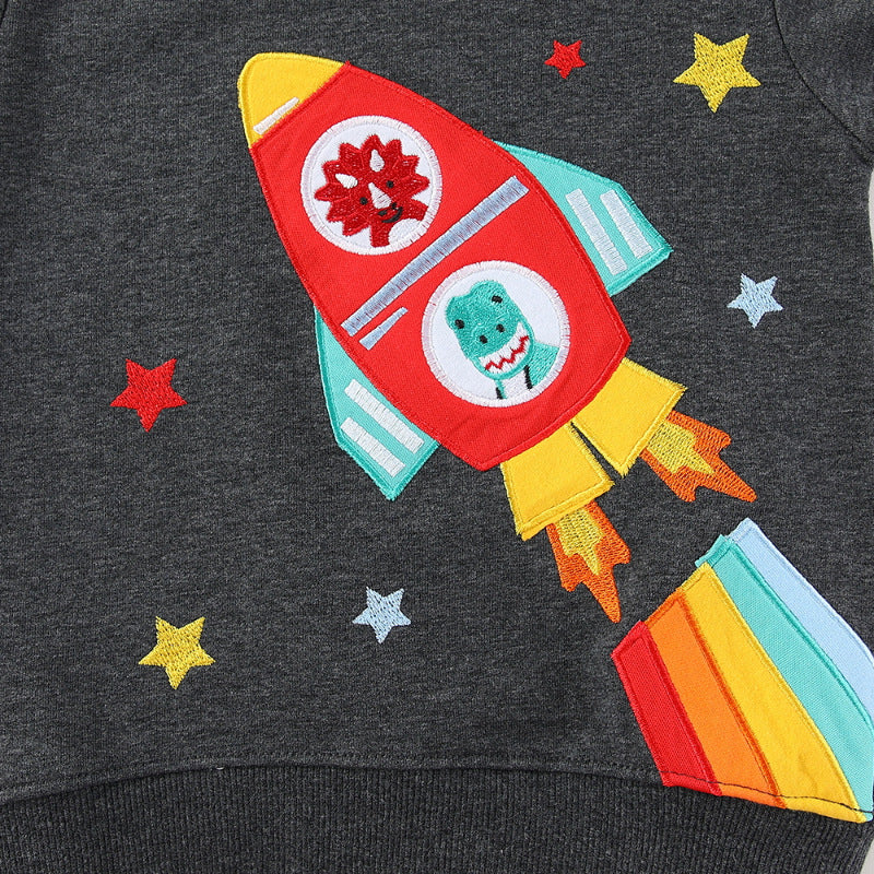 Kinder Sweatshirt mit kreativem Raketen- und Tierdesign EB