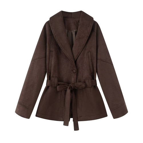 Damen elegante Wildlederjacke mit Taillengürtel EB