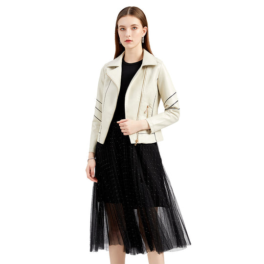 Damen modische Kunstlederjacke mit strukturiertem Design EB