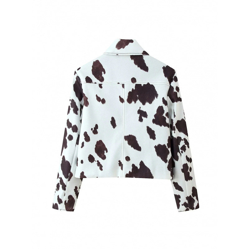 Damen Kunstlederjacke mit modernem Kuhfleckenmuster EB