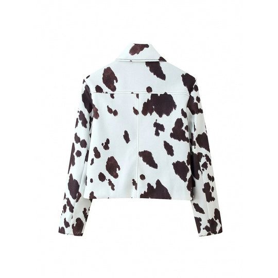 Damen Kunstlederjacke mit modernem Kuhfleckenmuster EB