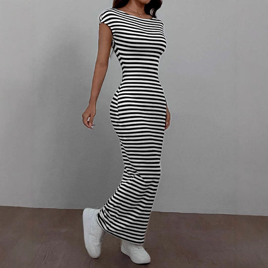 Damen Maxikleid mit offenem Rücken und Stripes EB