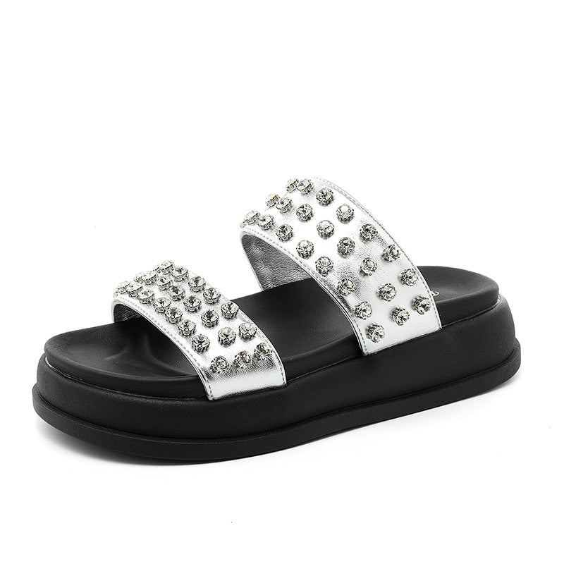 Damen Glamouröse Strandsandalen mit funkelnden Kristall-Applikationen EB