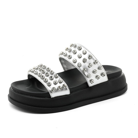 Damen Glamouröse Strandsandalen mit funkelnden Kristall-Applikationen EB
