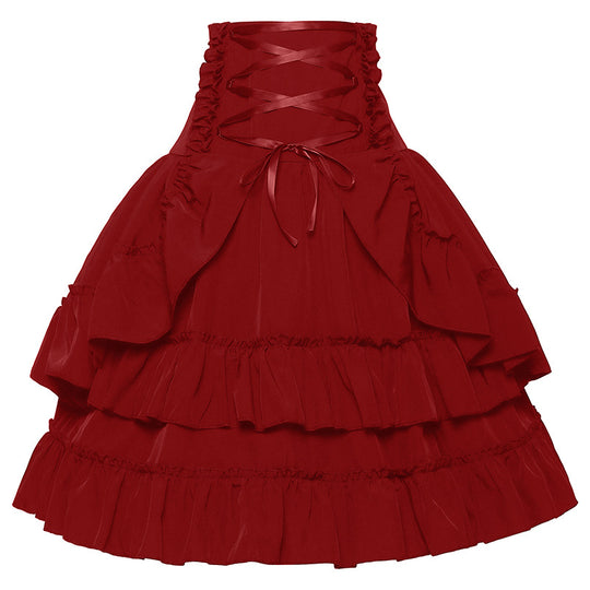 Damen nan gestufter Gothic-Lolita Tellerrock mit hochgeschnittener Schnürtaillenbesatz Eb