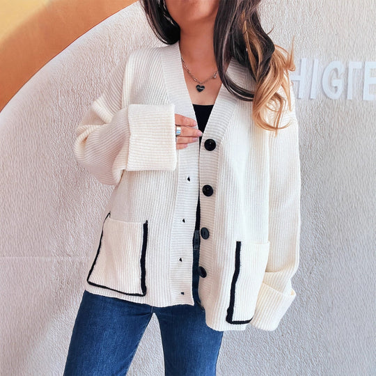 Damen Strickjacke mit eleganten Taschen und strukturiertem Design EB