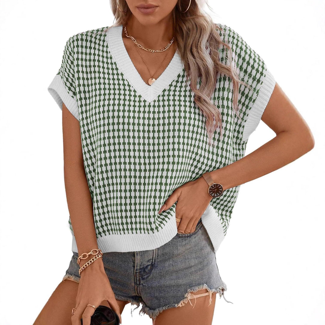 Damen lässiger V-Ausschnitt Pullover mit geometrischem Muster EB