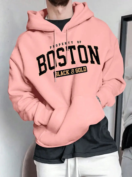 Herren Kapuzensweater mit auffälligem Boston-Print und weicher Innenseite EB