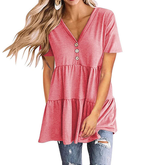 Damen Tunika-Top mit V-Ausschnitt und knöpfbarem Design EB