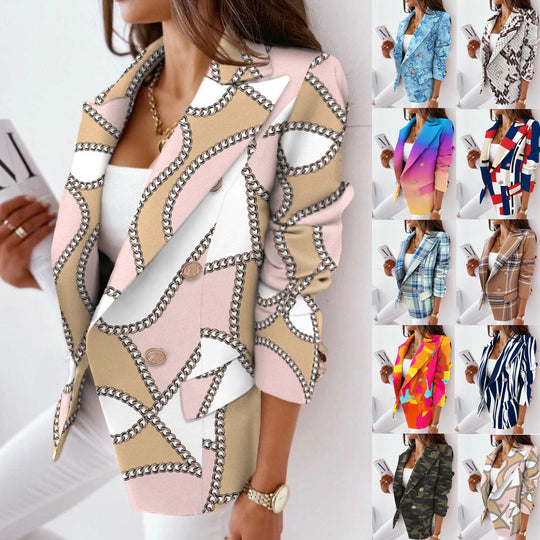 Damen Modischer Blazer mit Zebra-Muster und doppelter Knopfleiste EB