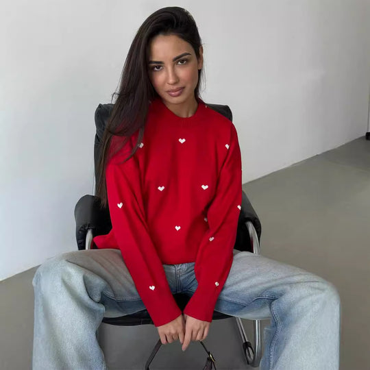 Damen Lässiger Pullover mit Herz-Muster EB