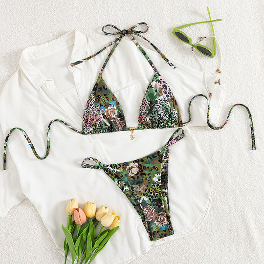 Damen Triangel-Bikini mit floralem Camouflage-Design EB