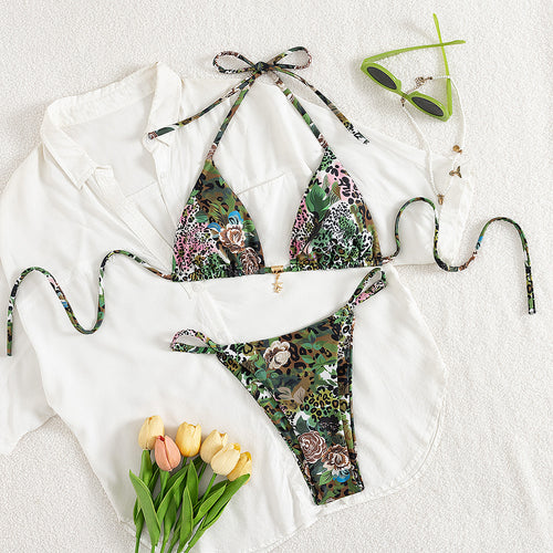 Damen Triangel-Bikini mit floralem Camouflage-Design EB