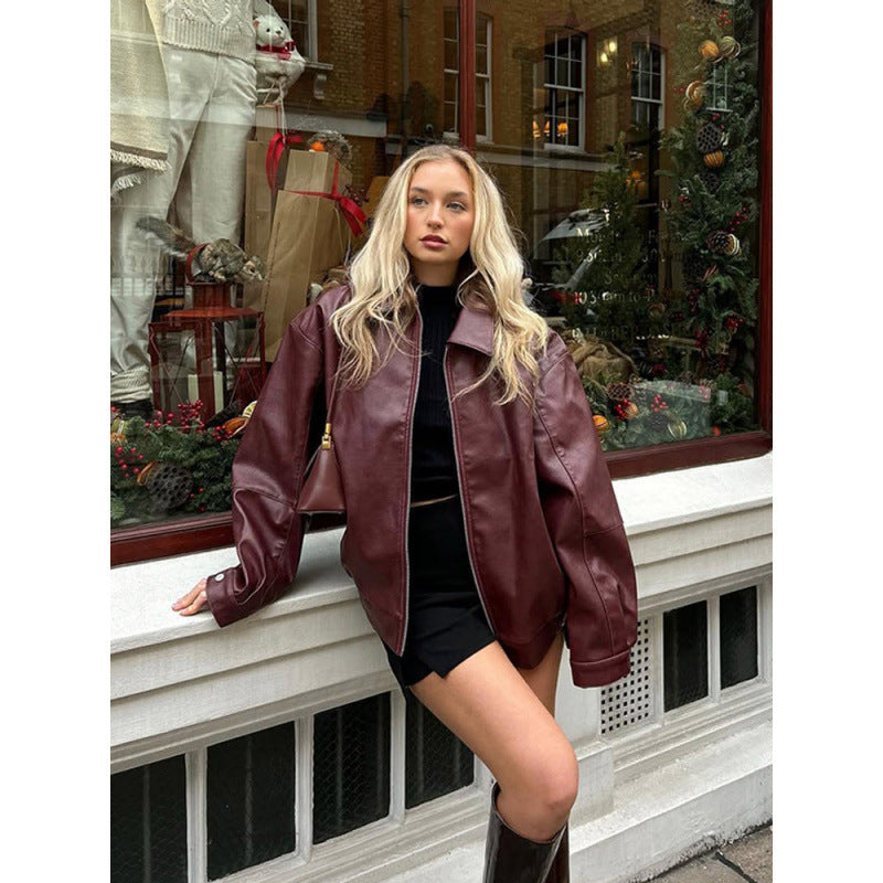 Damen modische jacke im Oversized-Stil mit Reißverschluss EB