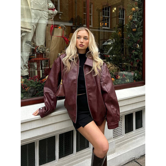 Damen modische jacke im Oversized-Stil mit Reißverschluss EB