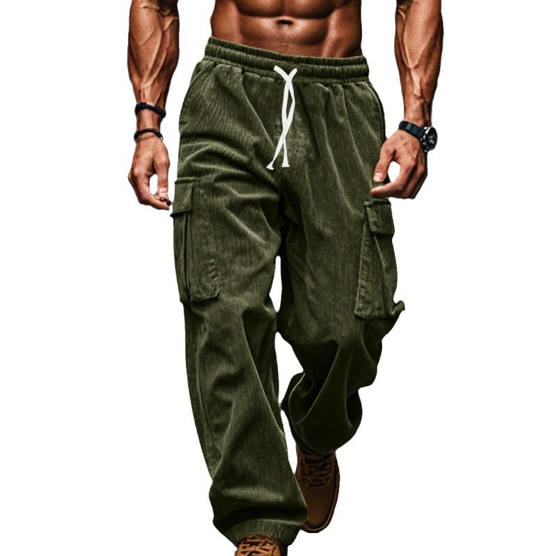 Herren nan lockere Cord-Cargo-Hose mit elastischem Tunnelzugbund, aufgesetzten Klappentaschen und entspannter Silhouette EB
